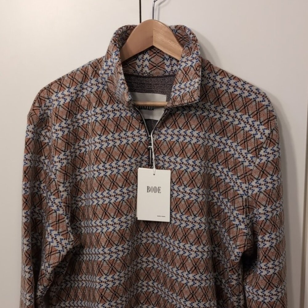 Bode Brown Patterned Half-Zip Sweater